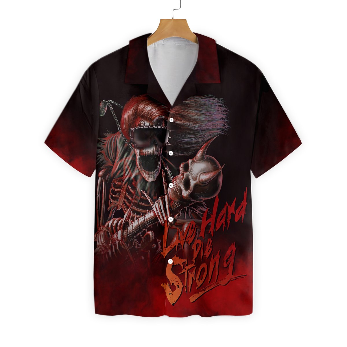 Live Hard Die Strong Burning Guitar Hawaiian Shirt 2