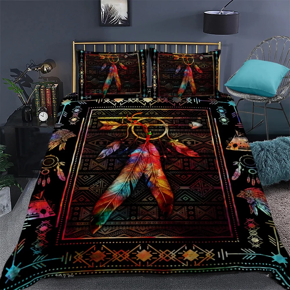 Native feather dreamcatcher quilt bedding set 1
