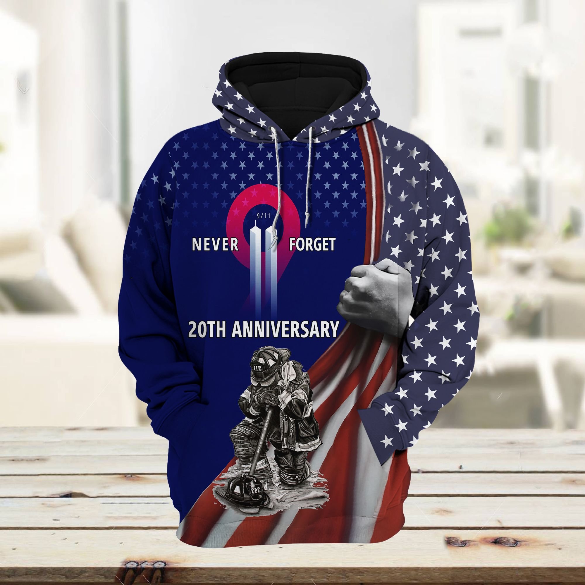 Patriot Firefighter 911 20th Anniversary Never Forget 3D Hoodie and shirt 1