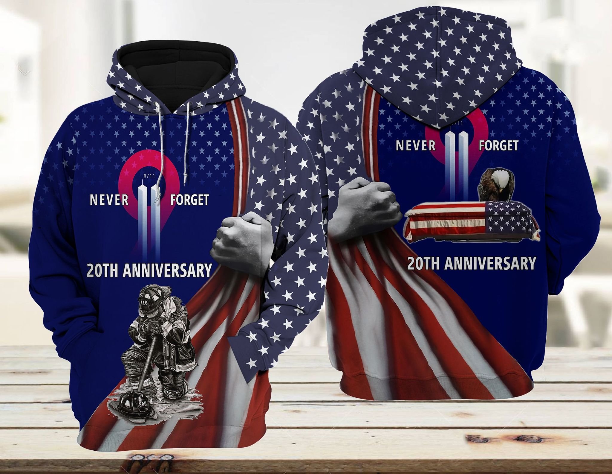 Patriot Firefighter 911 20th Anniversary Never Forget 3D Hoodie and shirt