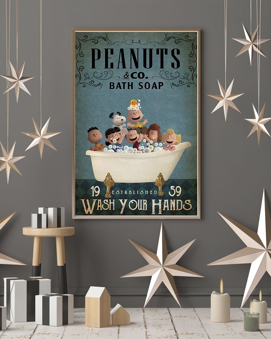 Peanuts and co bath soap wash your paws poster