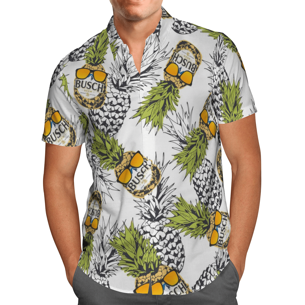 Pineapple busch beer Hawaiian shirt and short 1