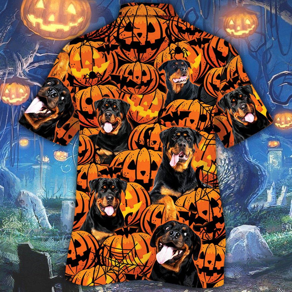 Rottweiler dog Halloween pumpkin Hawaiian shirt 1