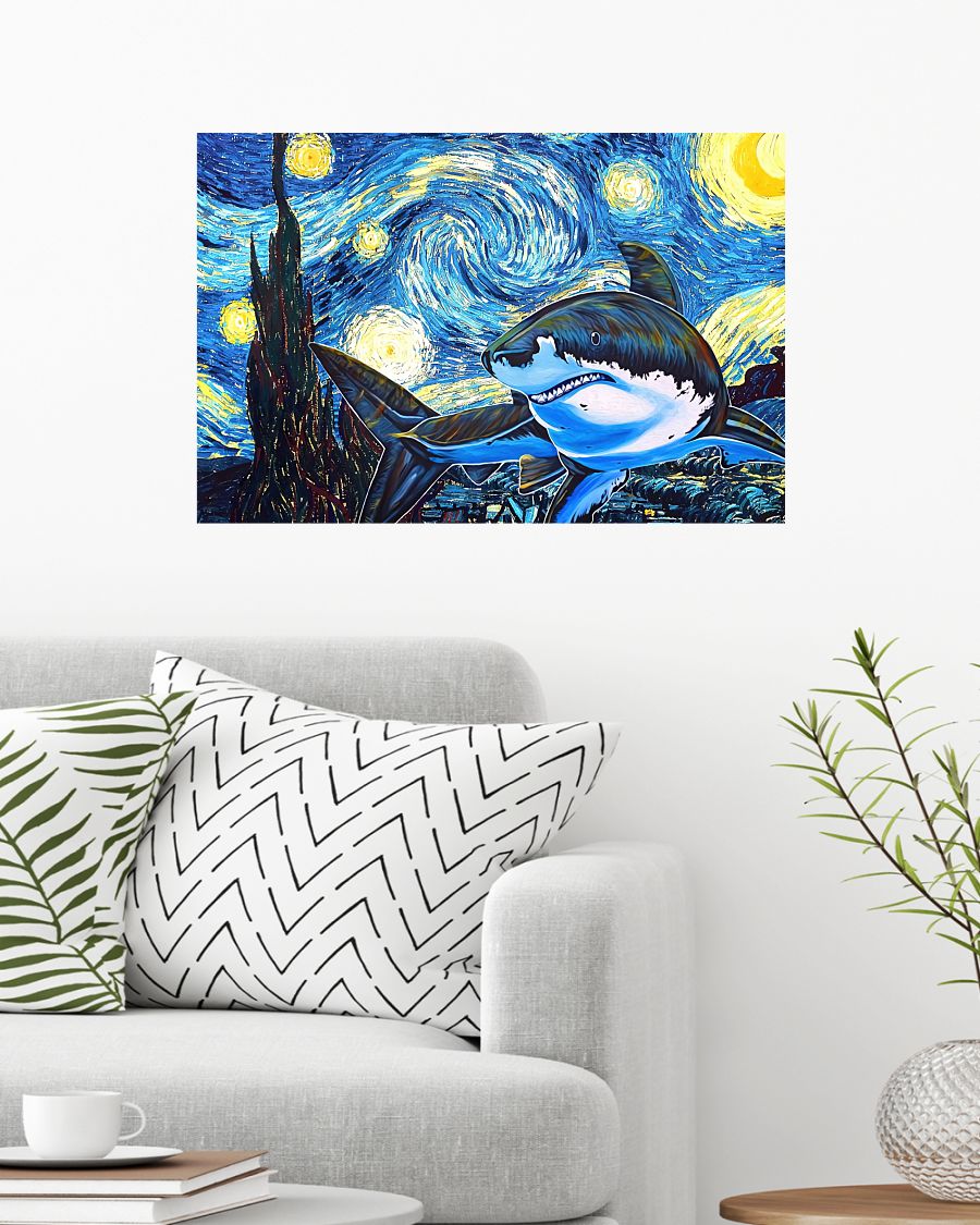Shark in Starry night poster 1