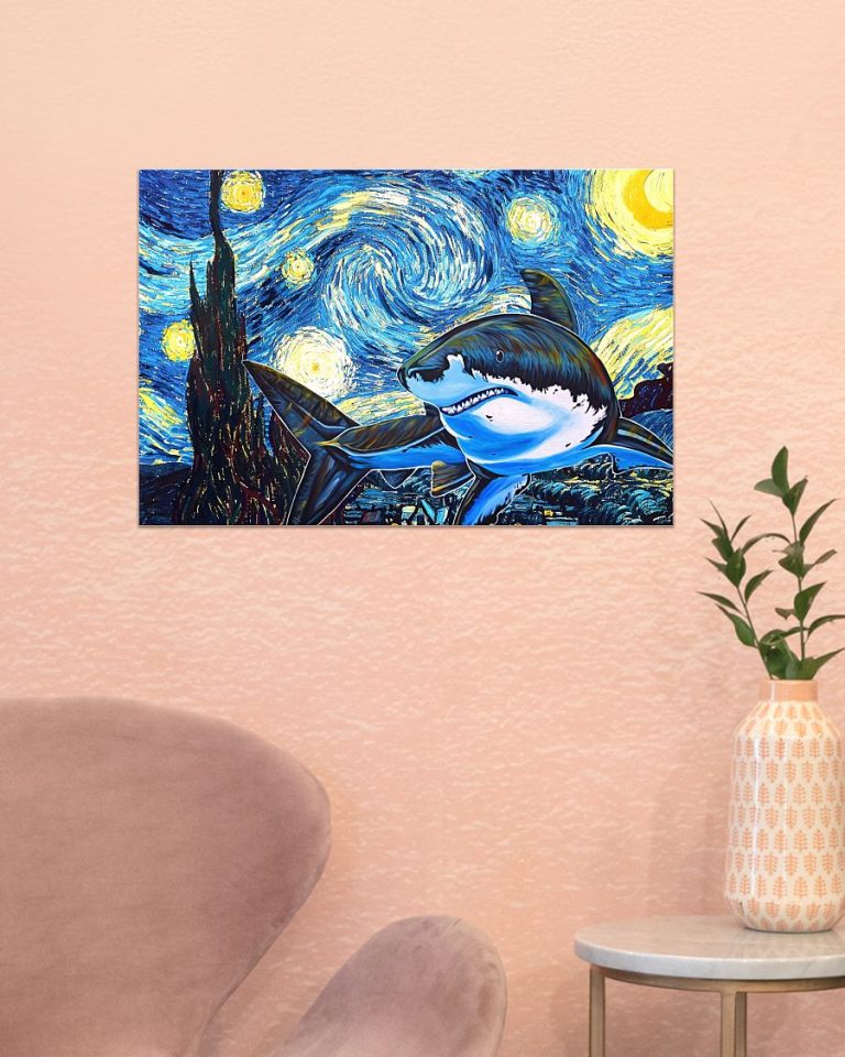 Shark in Starry night poster 2