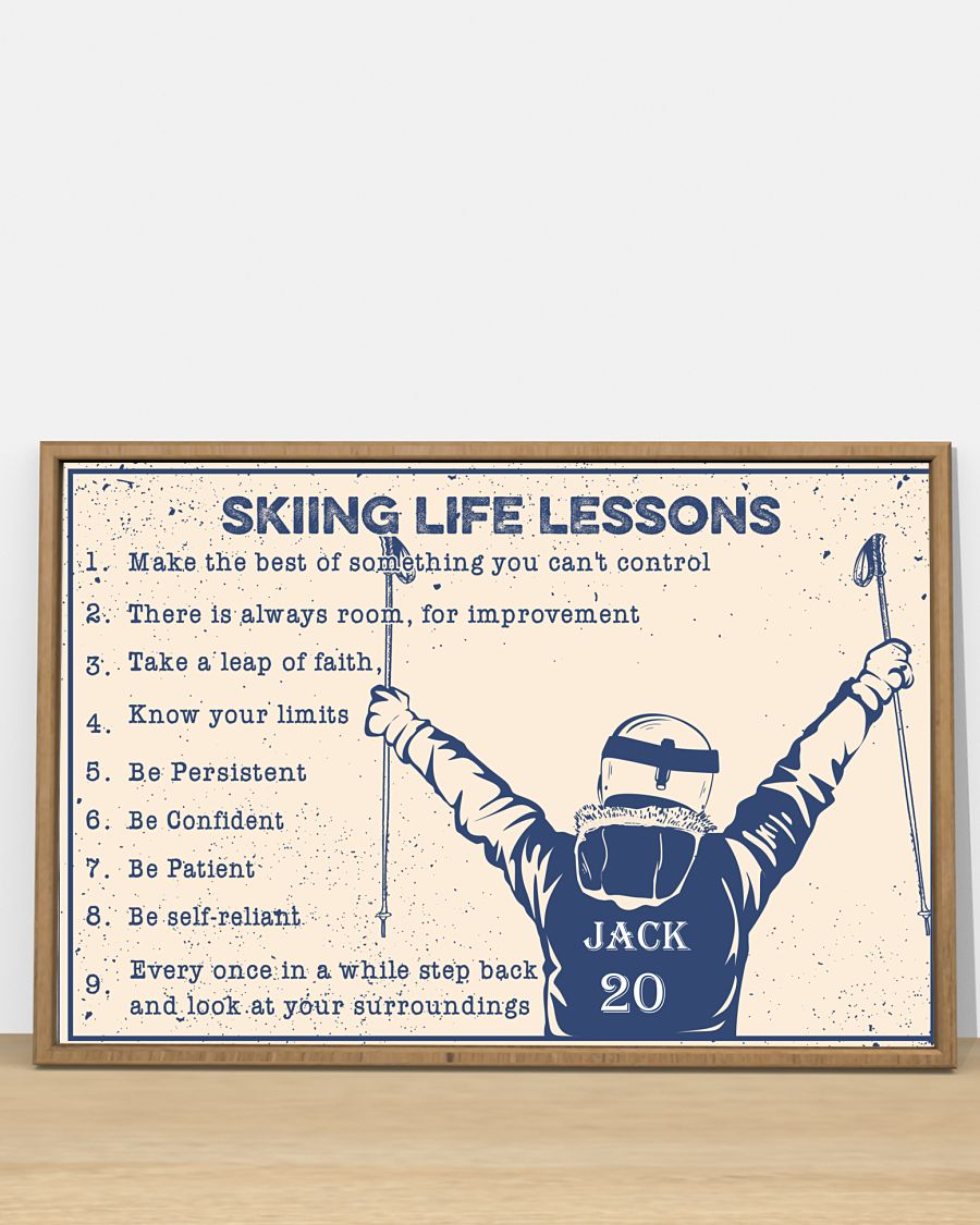 Skiing life lessons custom name and number poster 1