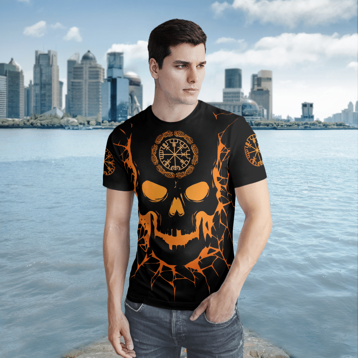 Skull viking and backbone 3d all over print shirt 1