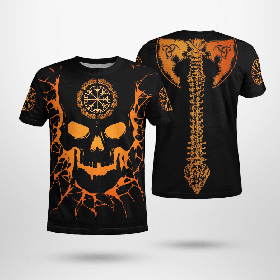 Skull viking and backbone 3d all over print shirt