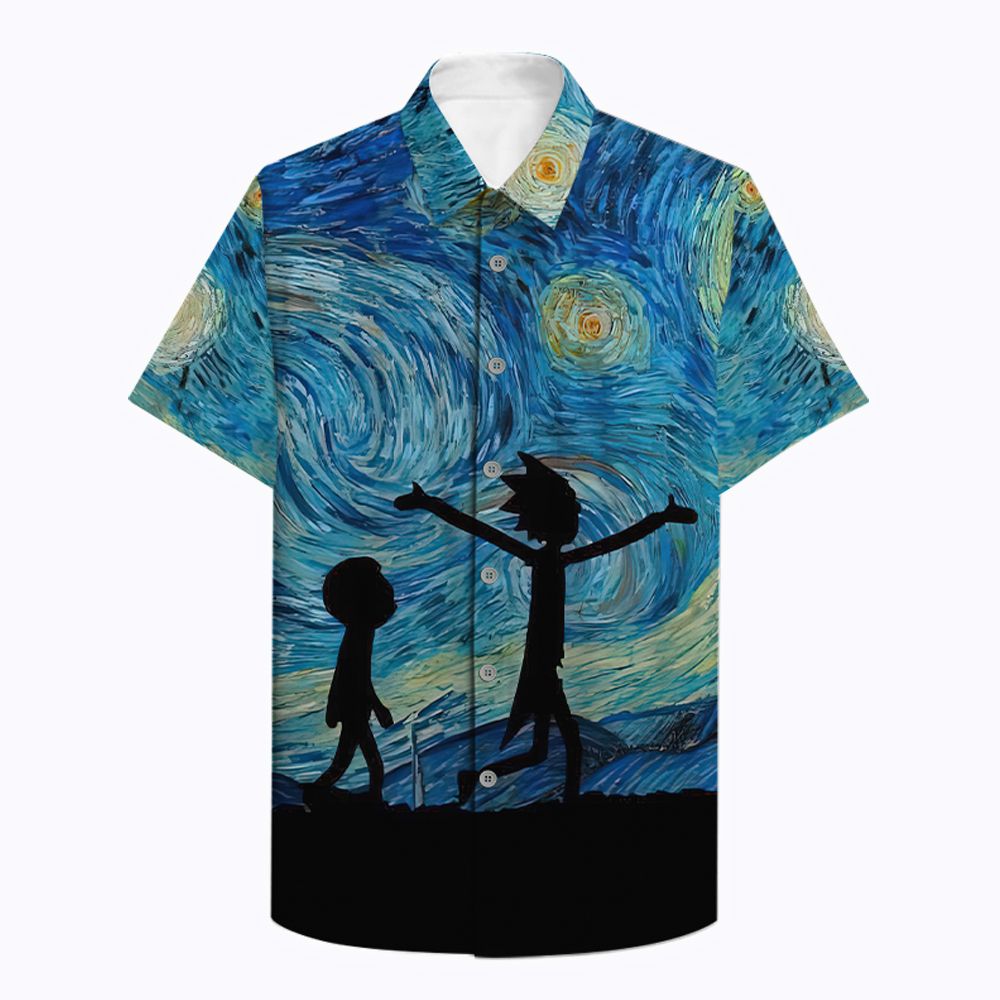 Rick and Morty Starry night Van Gogh Hawaiian shirt