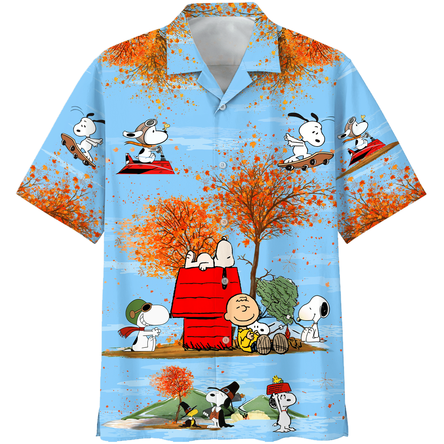 Snoopy and Charlie Brown autumn hawaiian shirt and short 5