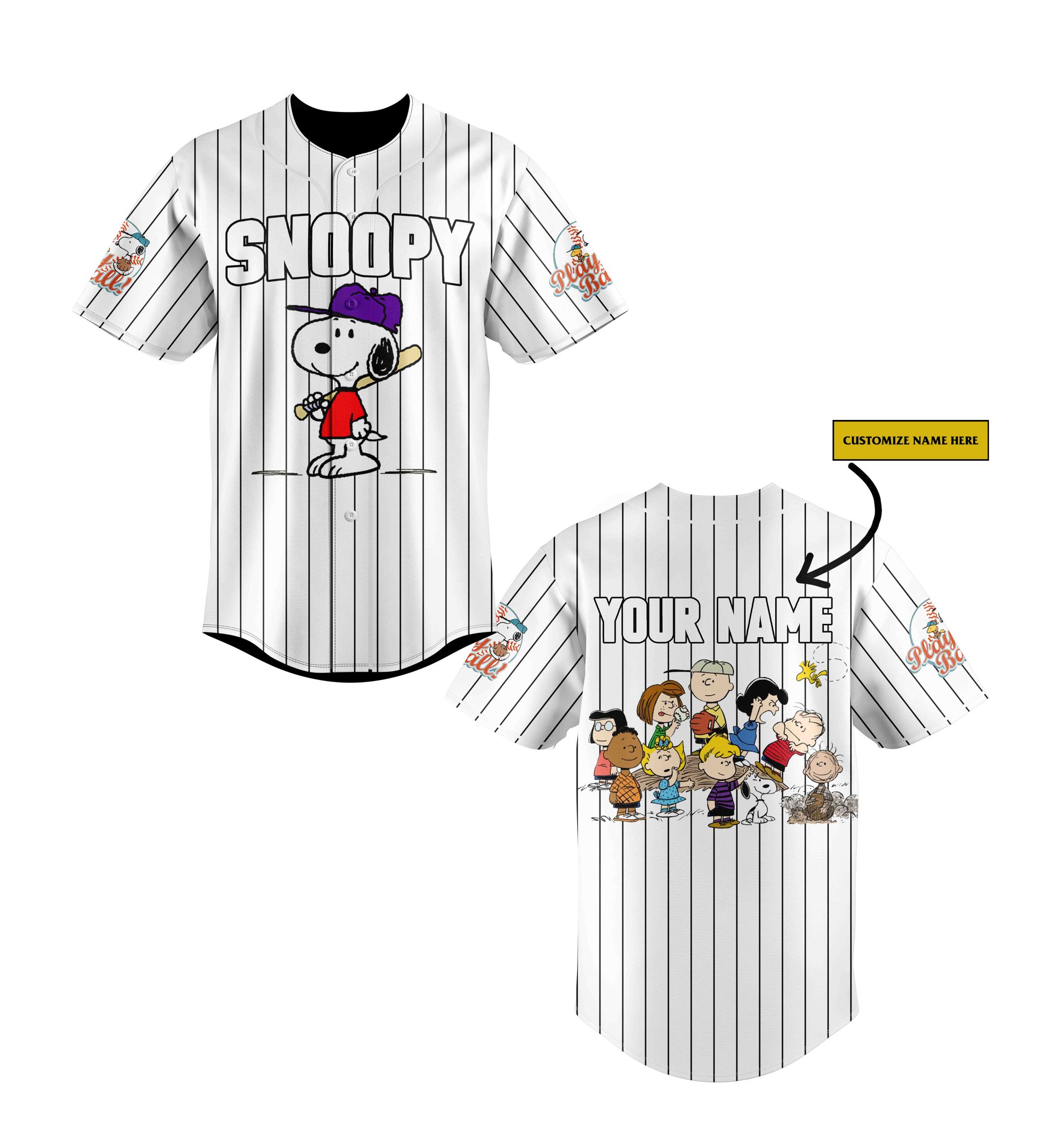 Snoopy and friends custom name baseball jersey