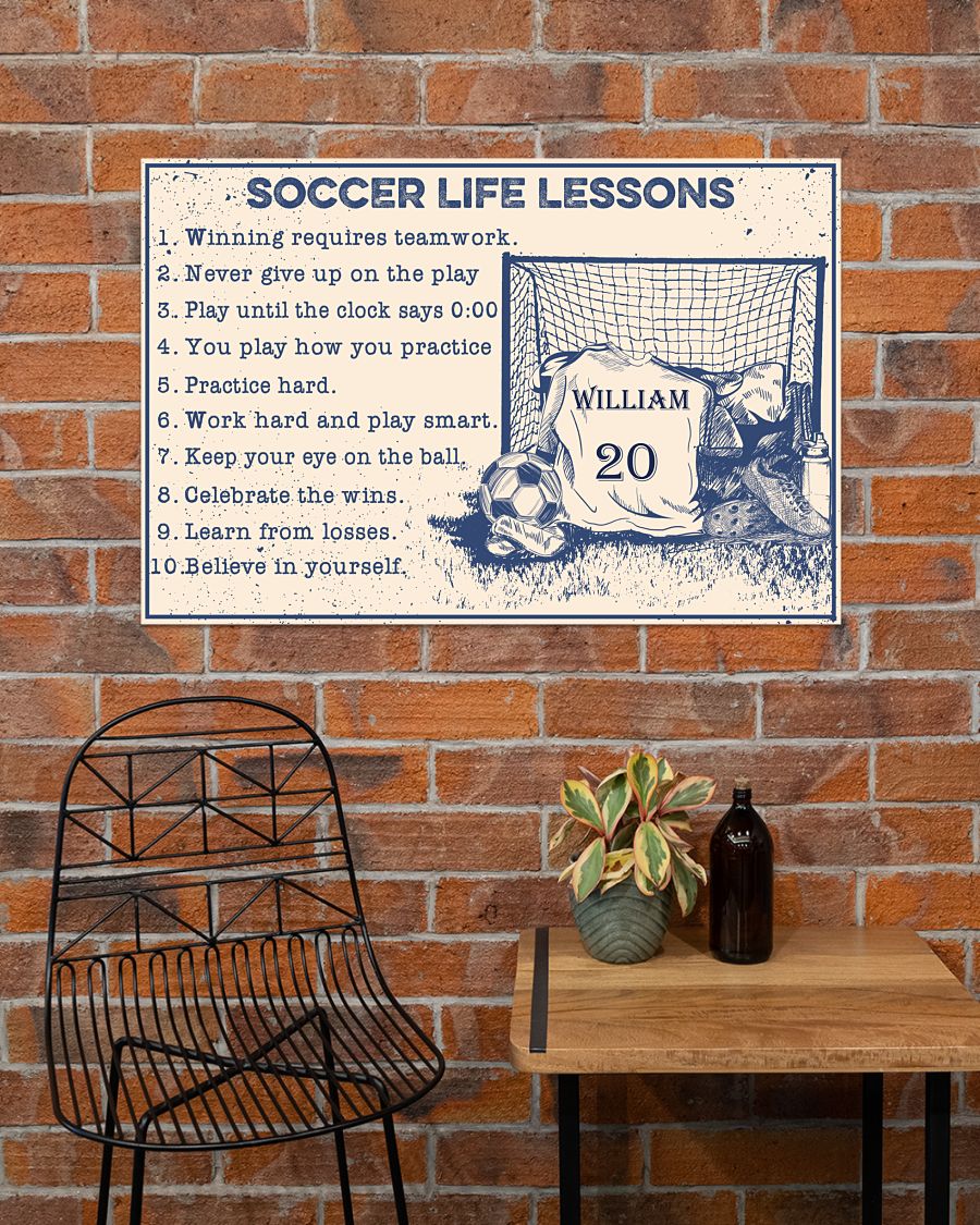 Soccer life lessons custom name and number poster 2