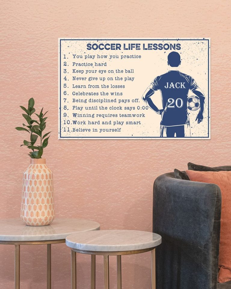Soccer life lessons custom name and number poster 6