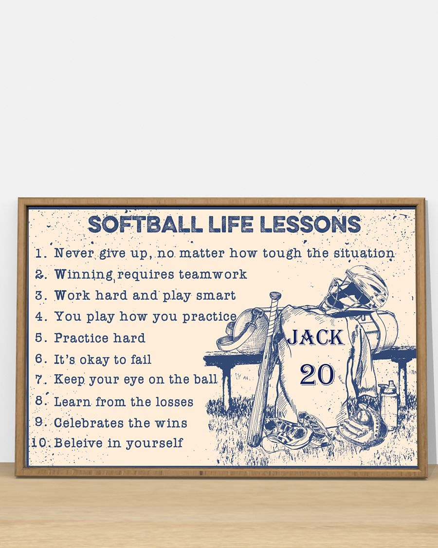 Softball life lessons custom name and number poster 1