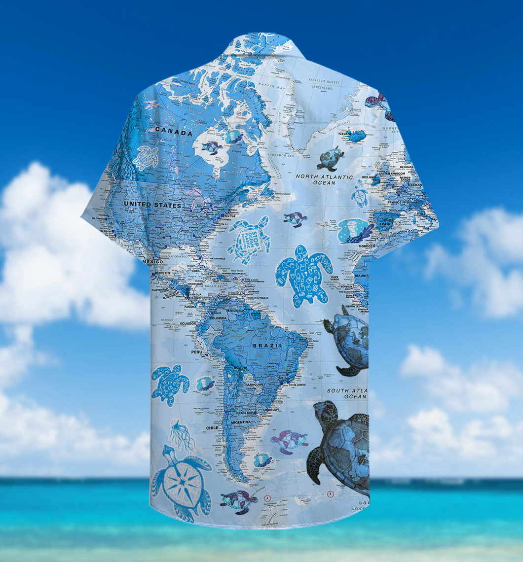Turtle blue map Hawaiian shirt 1