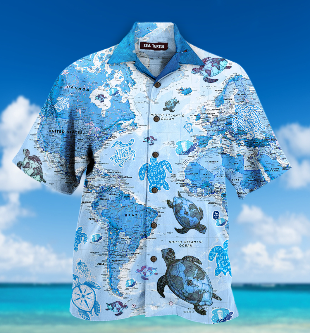 Turtle blue map Hawaiian shirt