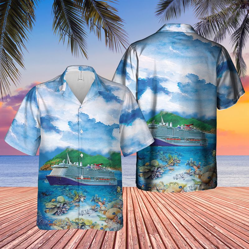 US Cruise Ship Mardi Gras Ocean Life Hawaiian Shirt and Short1