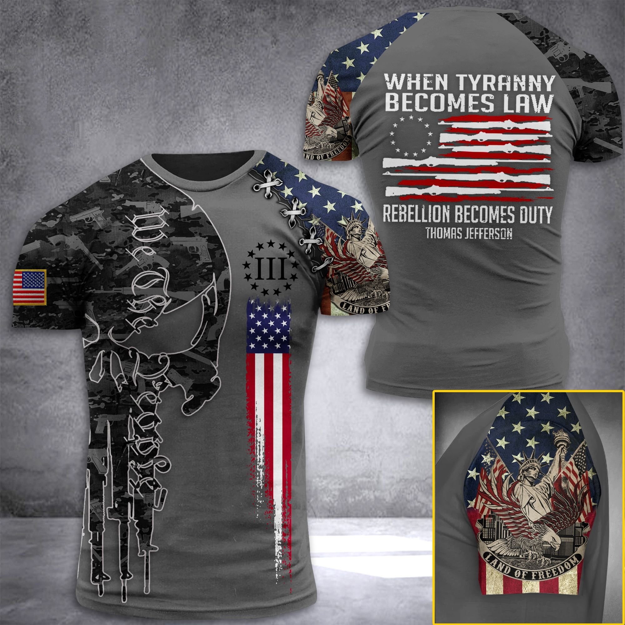 Skull when tyranny becomes law Rebellion becomes duty 3d shirt