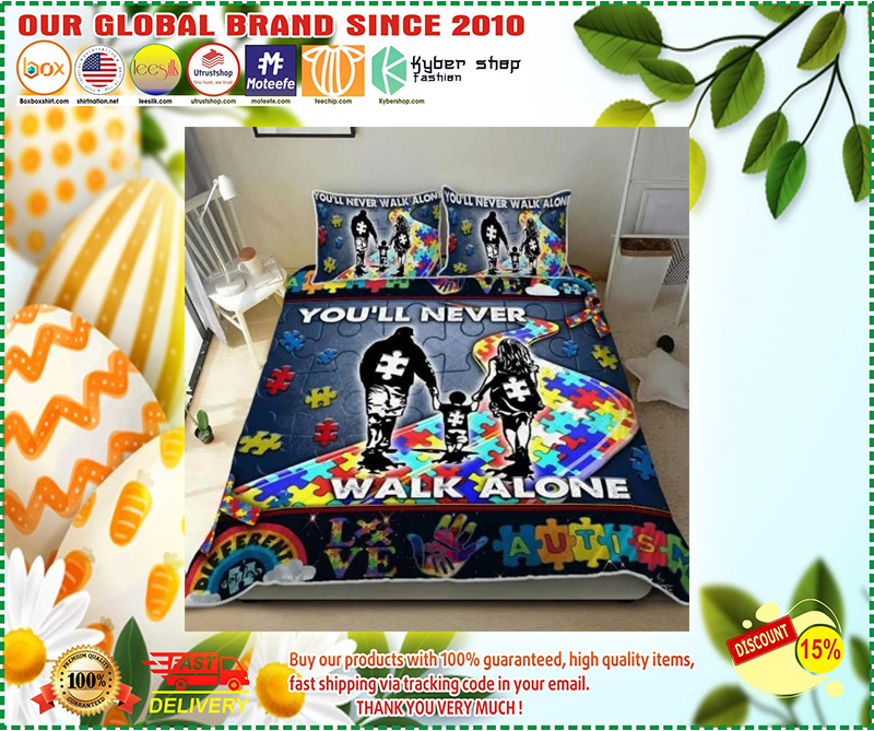 Youll never walk alone autism quilt bedding set2