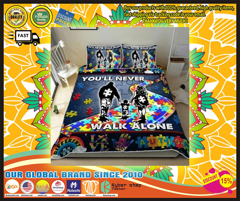 Youll never walk alone autism quilt bedding set4