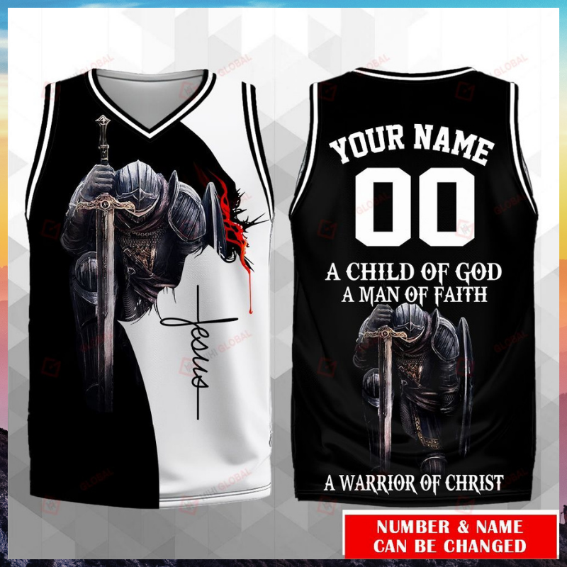 A child of god a man of faith a warrior of christ custom name basketball jersey 1