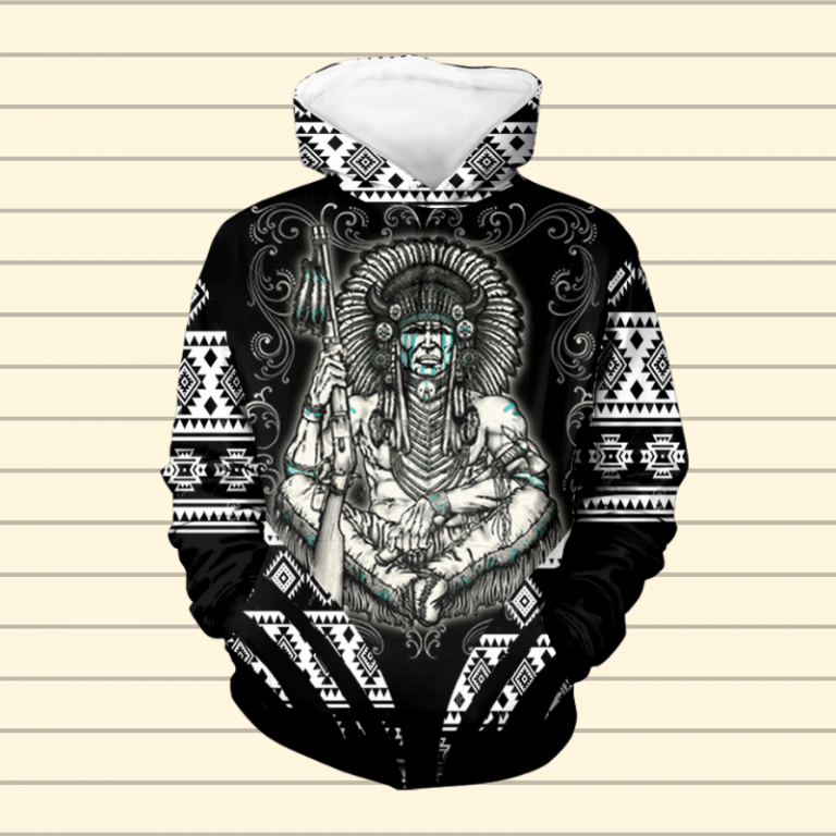 Chief Pattern Black Native 3D Hoodie 1