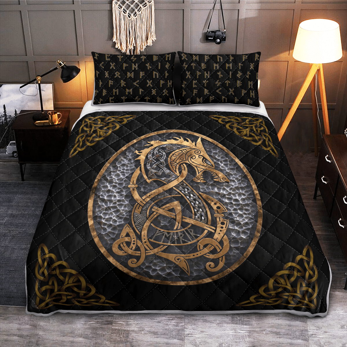 Fenrir Dragon Viking quilt bedding set 1