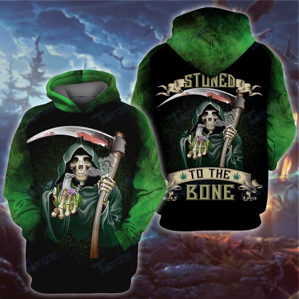 Halloween Weed Skull God of death Stuned to the bone 3d hoodie and shirt 1
