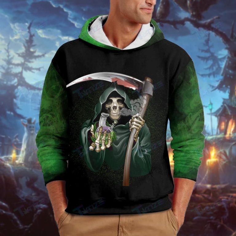 Halloween Weed Skull God of death Stuned to the bone 3d hoodie and shirt 2