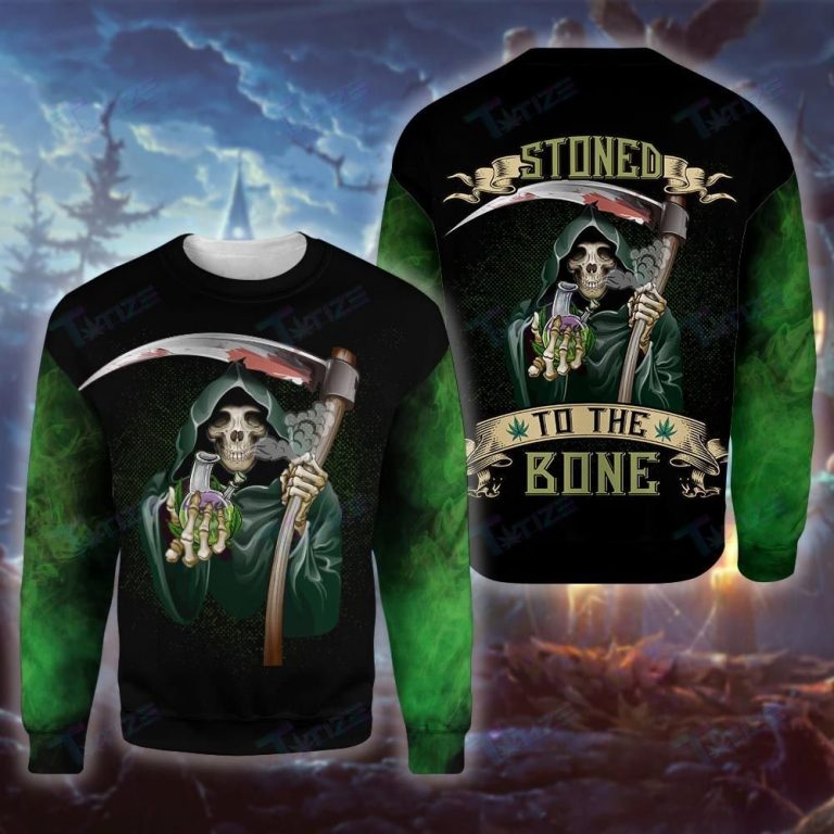 Halloween Weed Skull God of death Stuned to the bone 3d hoodie and shirt 3