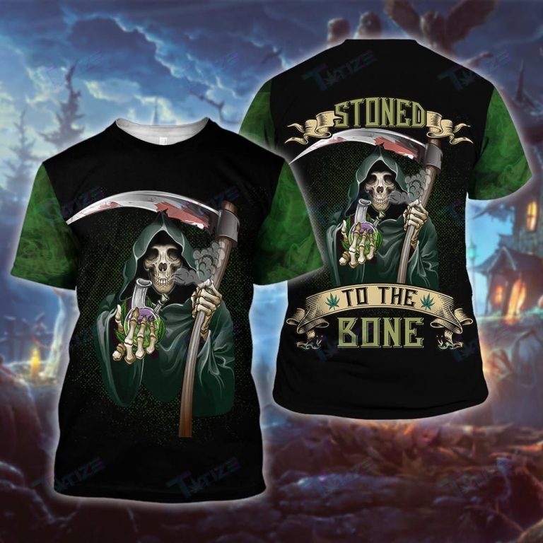 Halloween Weed Skull God of death Stuned to the bone 3d hoodie and shirt 4
