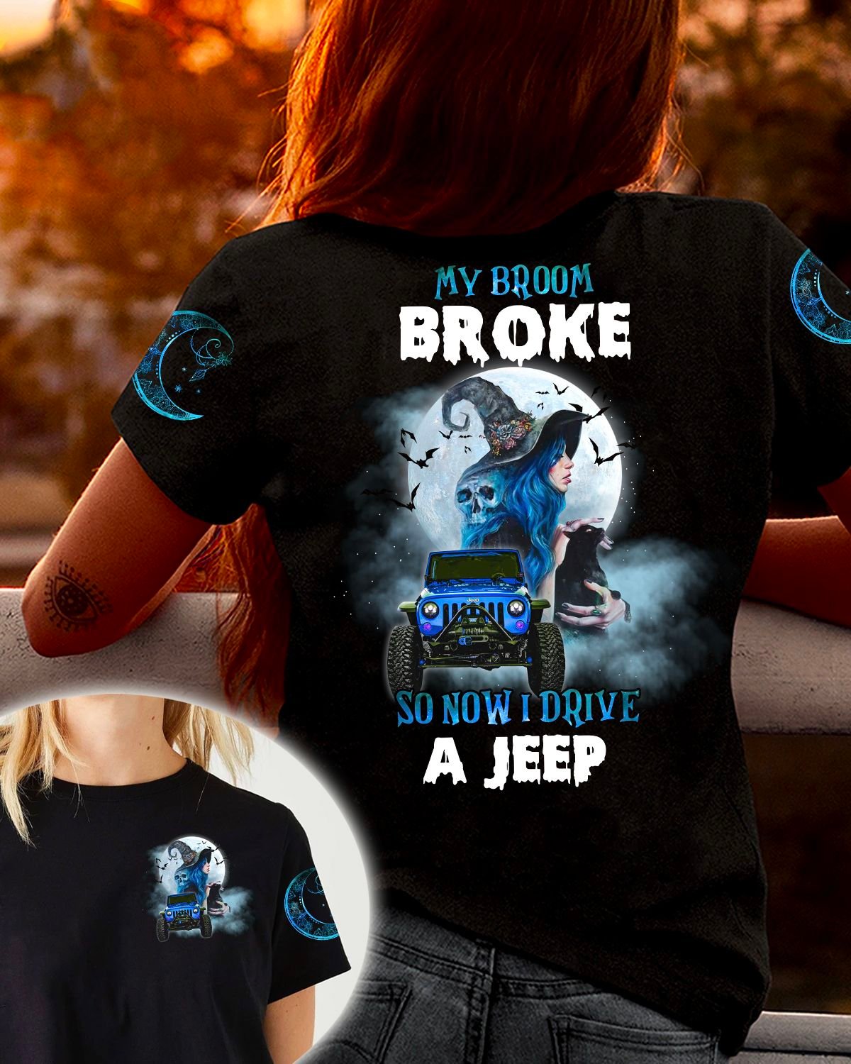 Halloween witcher my broom broke so now drive a jeep 3d T shirt 1