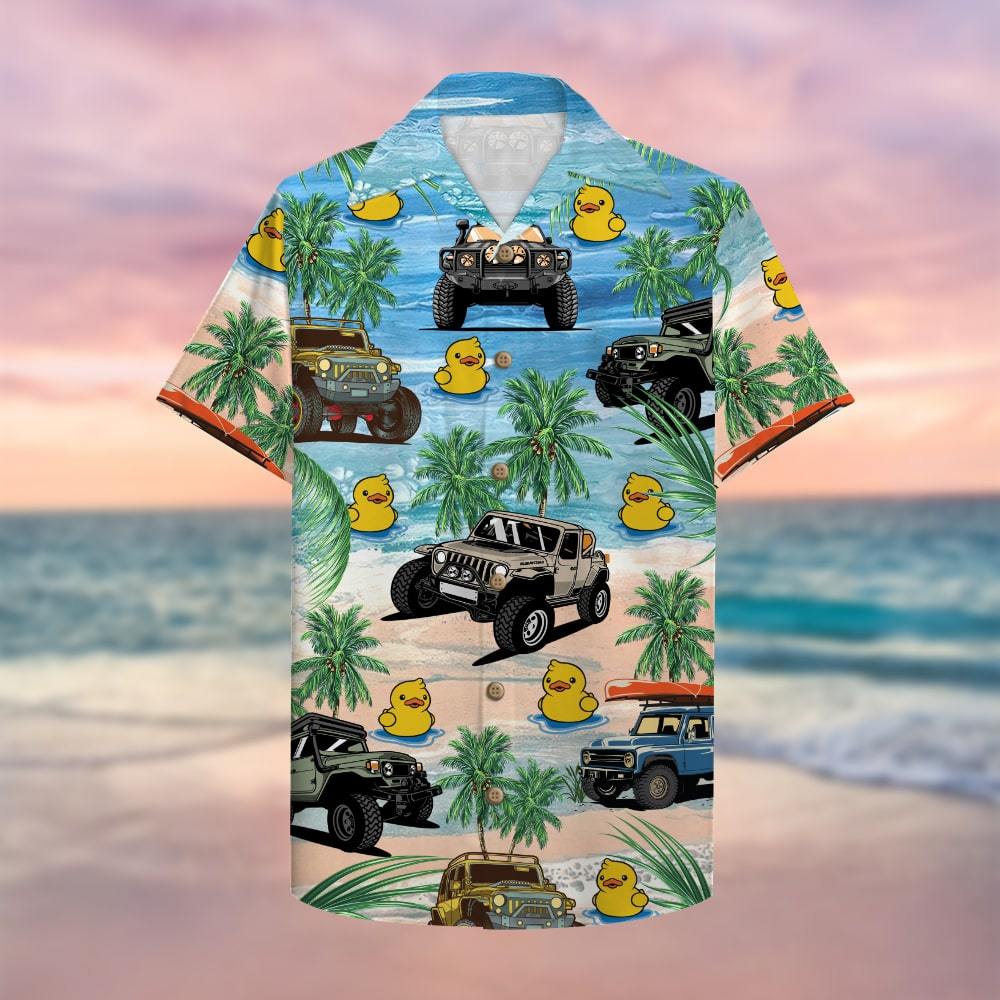 Jeep and duck Pattern Hawaiian Shirt 1