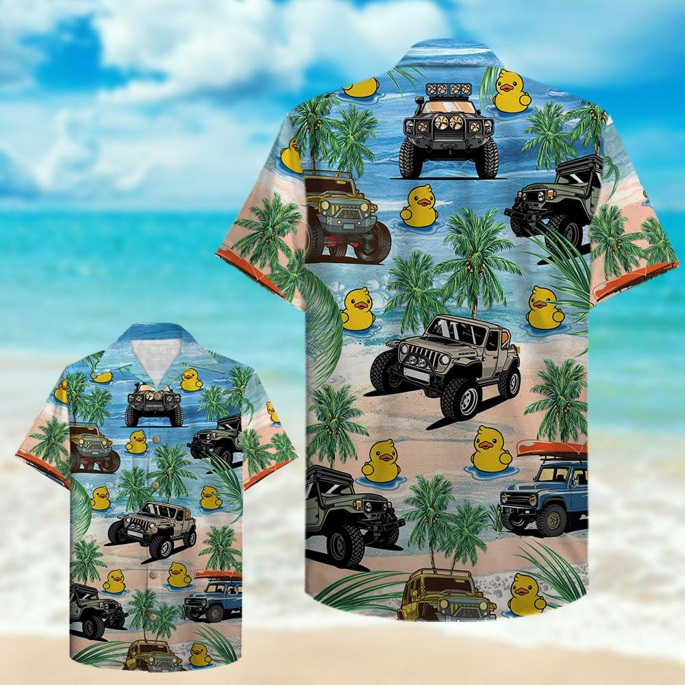 Jeep and duck Pattern Hawaiian Shirt 2