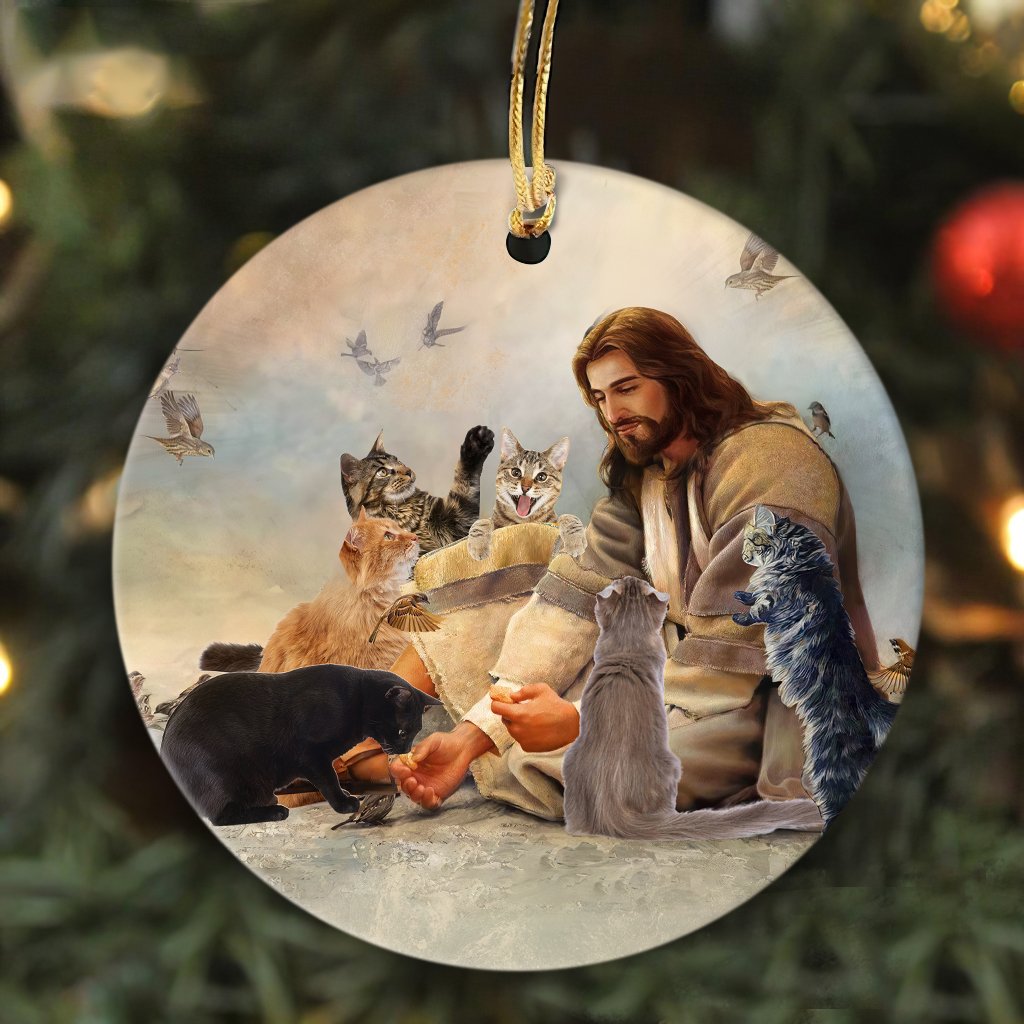 Jesus and the Cats circle ornament 1