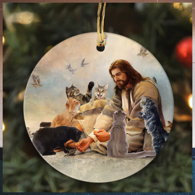 Jesus and the Cats circle ornament 2