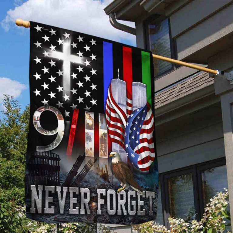 Never forget 9 11 Police Military and Fire Thin Line flag 1