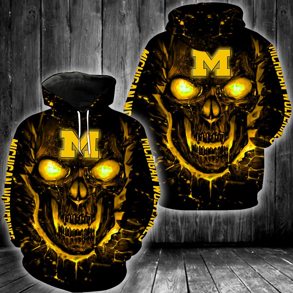 Skull Michigan Wolverines 3d all over print hoodie 1