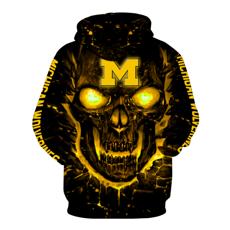Skull Michigan Wolverines 3d all over print hoodie 2