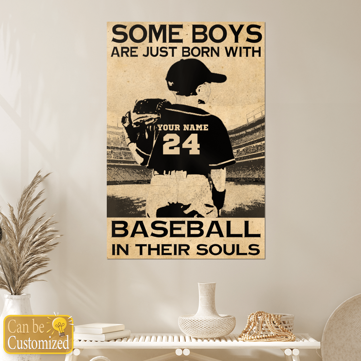 Some boys are just born with baseball in their souls custom name and number canvas