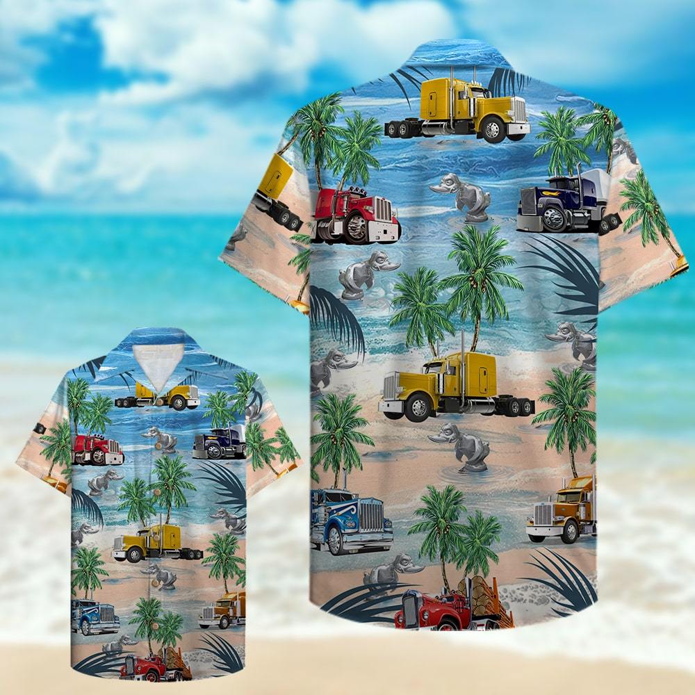 Trucker Semitruck Hawaiian Shirt 1