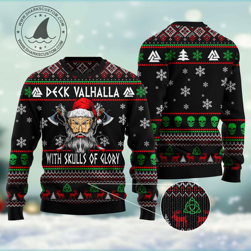 Viking Deck Valhalla Skulls Of Glory ugly Christmas sweater 2