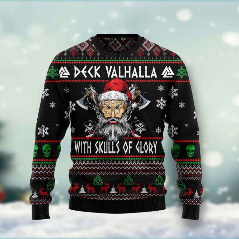 Viking Deck Valhalla Skulls Of Glory ugly Christmas sweater 3