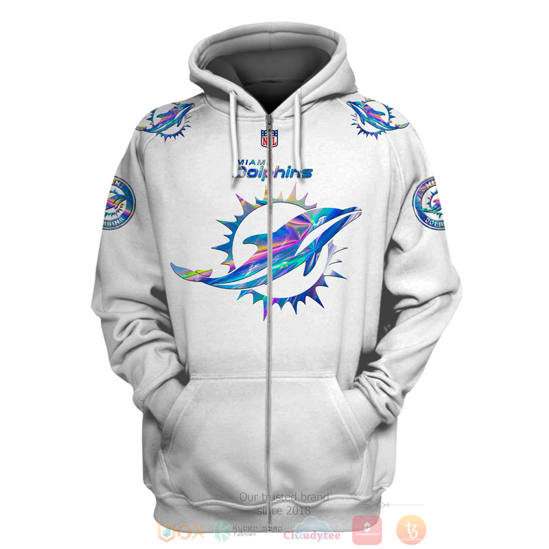 BEST NFL Personalized Miami Dolphins White Hologram Color Custom 3D Hoodie Shirt 1