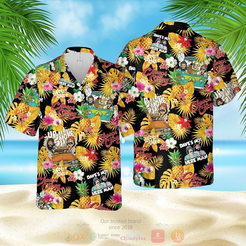 Cheech and Chong Daves Not Here Man Yellow Hawaiian Shirt Short