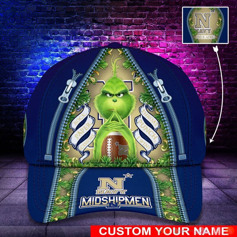 Personalized Grinch Navy Midshipmen NCAA Custom Cap