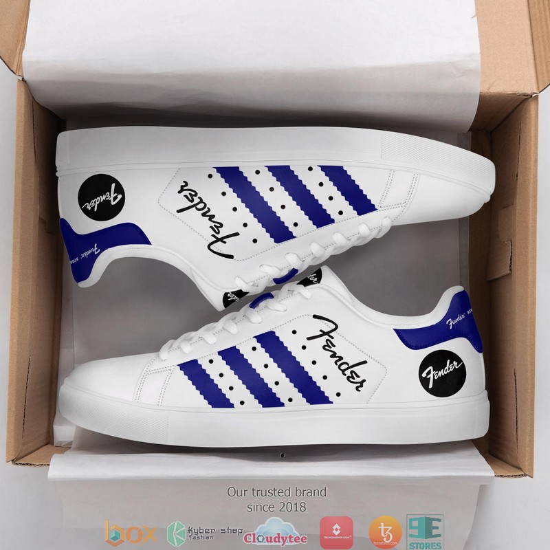 Fender White and Blue Adidas Stan Smith shoes