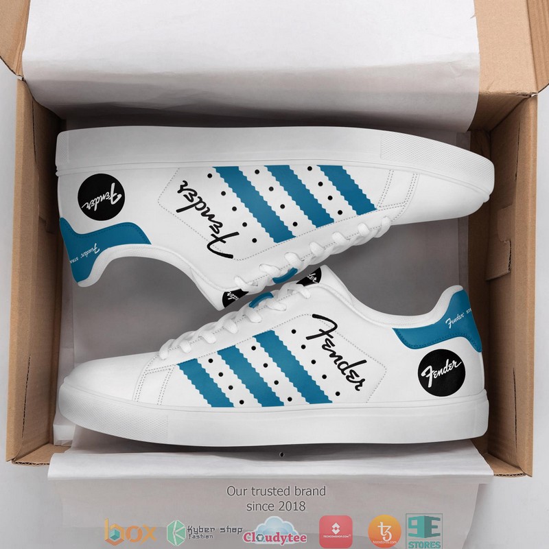 Fender White and Cyan Adidas Stan Smith shoes