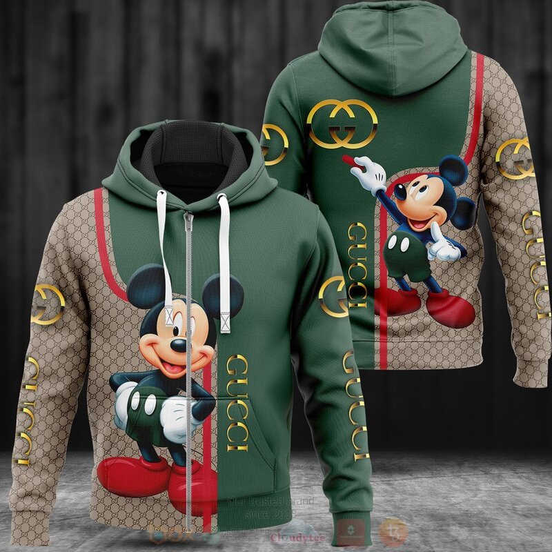 Gucci Mickey Mouse Green 3D Hoodie Shirt 1