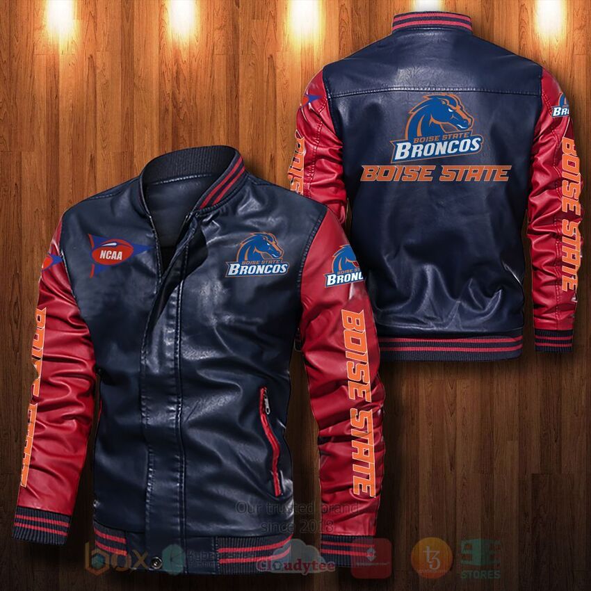 NCAA Boise State Broncos Leather Bomber Jacket 1 2 3